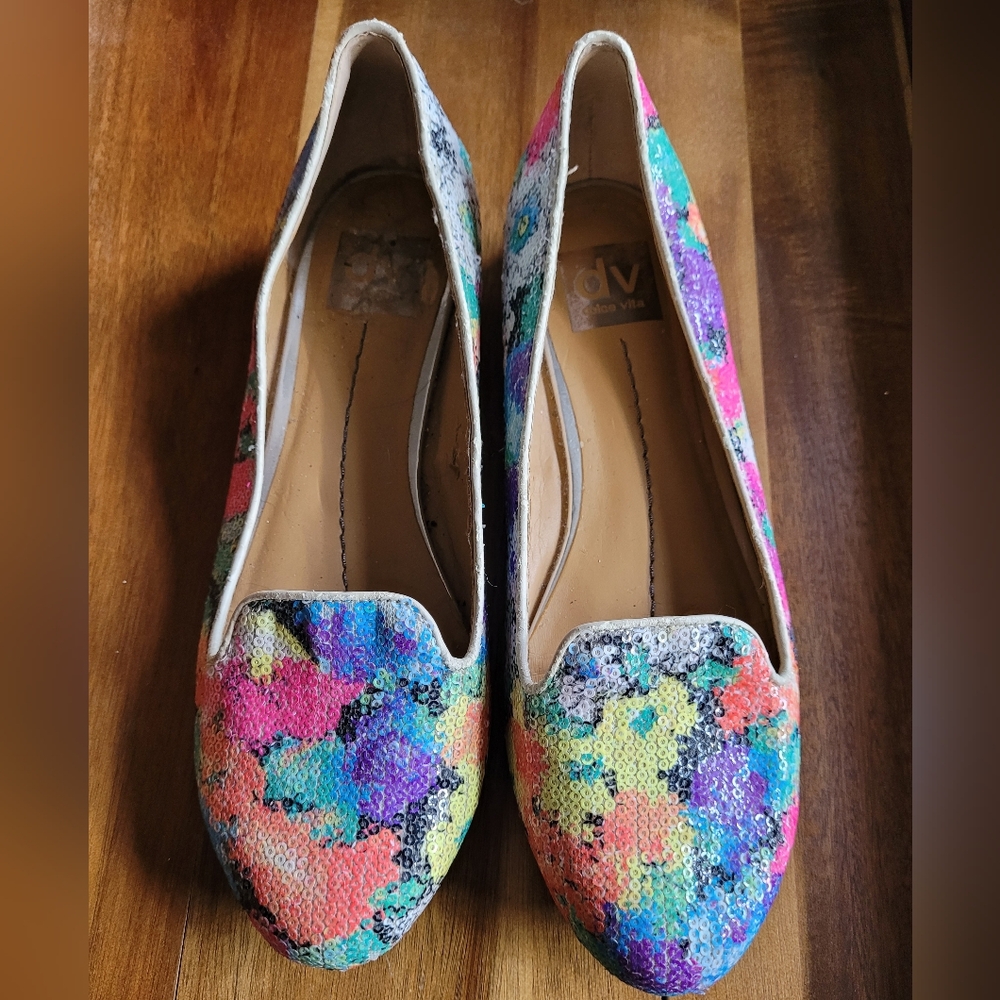 DV by Dolce Vita Hanna Botanical Sequin Loafers Multicolor Sparkle Flats Size 8. - Picture 3 of 10